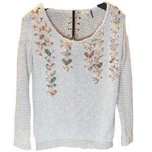 Akemi + Kim Knit Chic Sweater with Embellished Neckline and Back Cream Size S